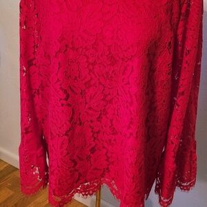 Isaac Mizrahi Lace Blouse in Red